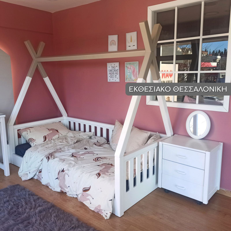 ΠΡΟΣΦΟΡΑ - ΚΡΕΒΑΤΙ MONTESSORI ΜΕ ΣΚΕΠΗ ΚΑΙ ΣΥΡΤΑΡΙΕΡΑ ΜΑΣΙΦ ΞΥΛΟ